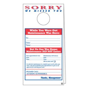 Maintenance Door Hanger - "Sorry We Missed You"