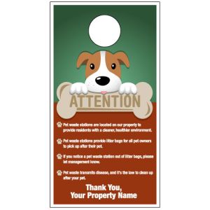 Custom Door Hanger - "Pet Waste Clean Up" Dog with Bone