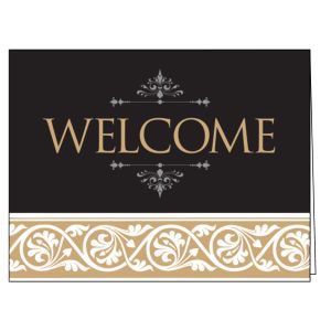 Welcome Card - Black and Tan Scroll