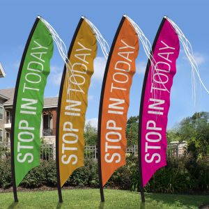 Windfeather Flag Kits - Solid Color 'Stop In Today' Message