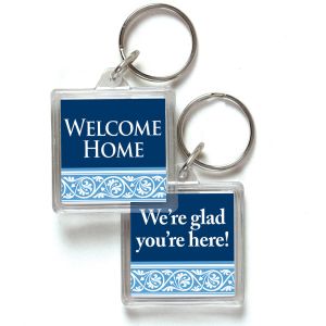 Acrylic Key Tag - Blue and White Scroll 