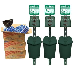 Top Dog 3 Plastic Pet Waste Station and Bags Bundle