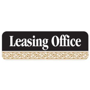 Leasing Office Interior Sign Black and Tan Scroll Design