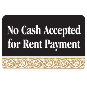 No Cash Accepted Interior Sign Black and Tan Scroll Design