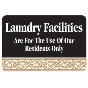 Laundry Facilities Interior Sign Black and Tan Scroll Design