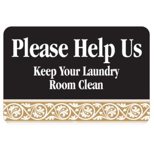 Keep Laundry Room Clean Interior Sign Black and Tan Scroll Design