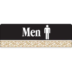 Interior Sign - Men's Restroom Plastic Sign - Black and Tan Scroll