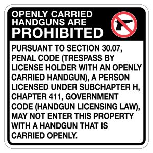 Warning Signs - Open Carry Prohibited Texas