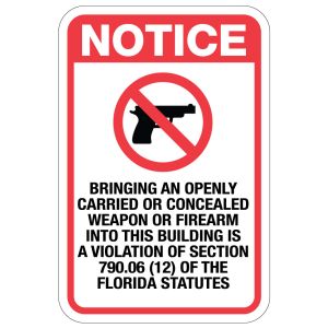 Warning Signs - No Firearms Florida