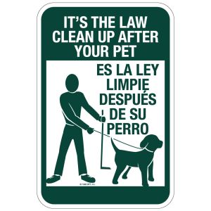 Pet Waste Sign - "It's the Law" Spanish/English Sign