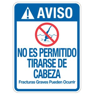 Pool Sign - "No Diving Allowed" - Spanish