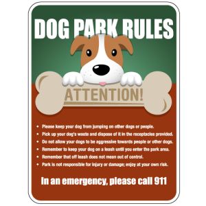 Dog Park Sign - "Dog Park Rules" Dog with Bone