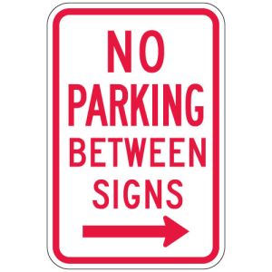 No Parking Between Signs Right Arrow