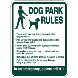 Dog Park Sign - "Dog Park Rules" Green and White