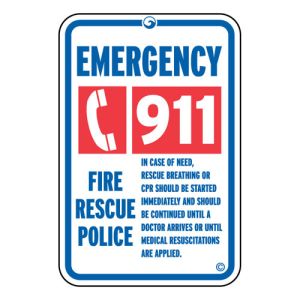 Pool Sign - "Emergency 911"