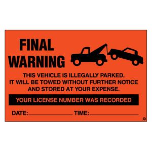 Parking Violation - "Final Warning" Fluorescent Red