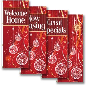 Vertical Holiday Flags - Red Ornaments