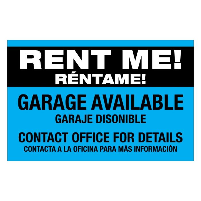 Blue English Spanish Rent Me Garage door magnet.
