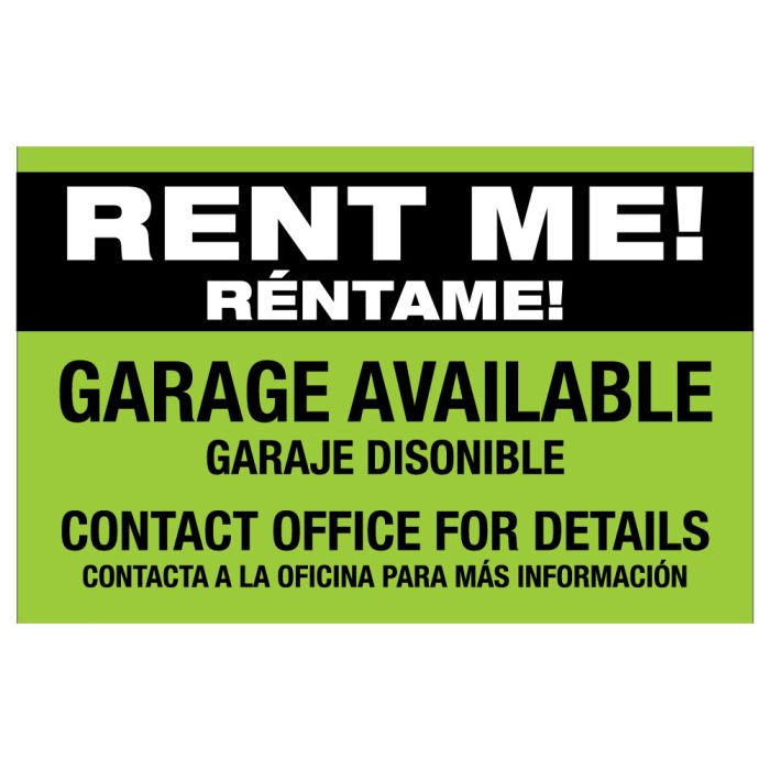 Neon Green English Spanish Rent Me Garage door magnet.                       