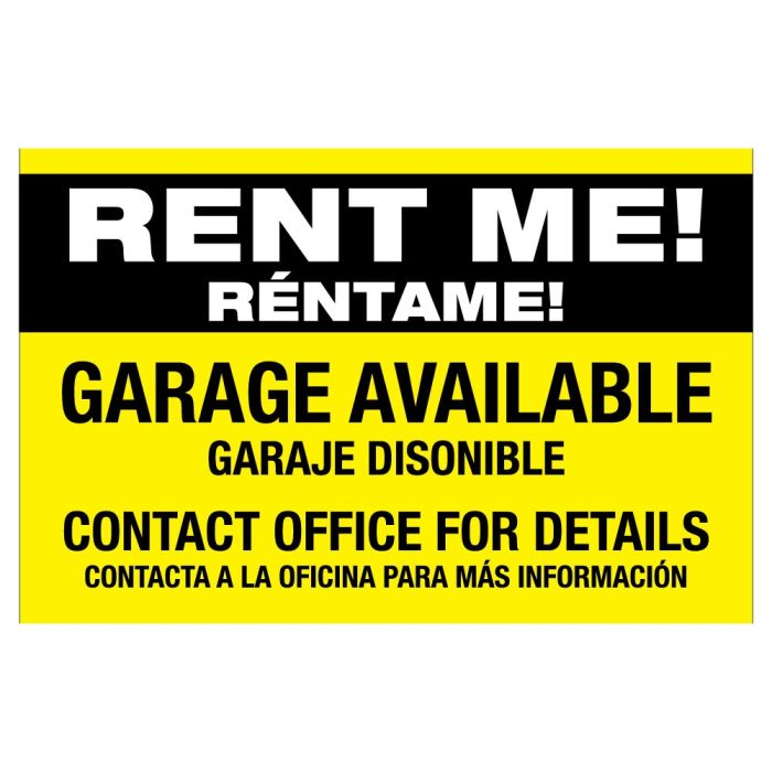 Neon Yellow English Spanish Rent Me Garage door magnet. 
                            