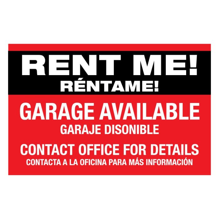 Red English Spanish Rent Me Garage door magnet.