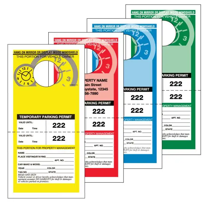 Temporary Parking Permits with Detachable Bottom in 9 colors!