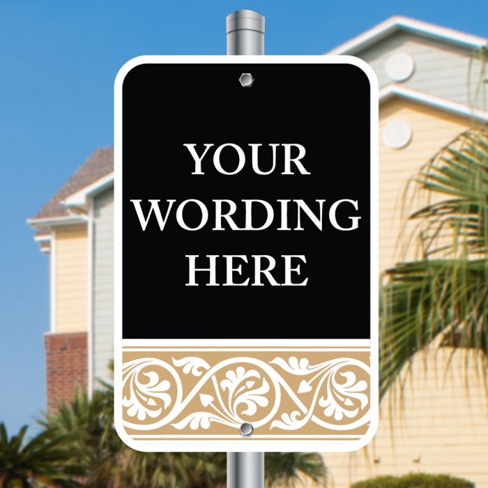 Custom scroll aluminum signs available in 2 sizes. 
