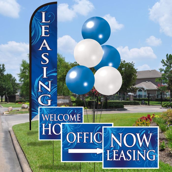 Marketing Kits - Leasing Wave Flag and Balloon Kit Blue Flourish