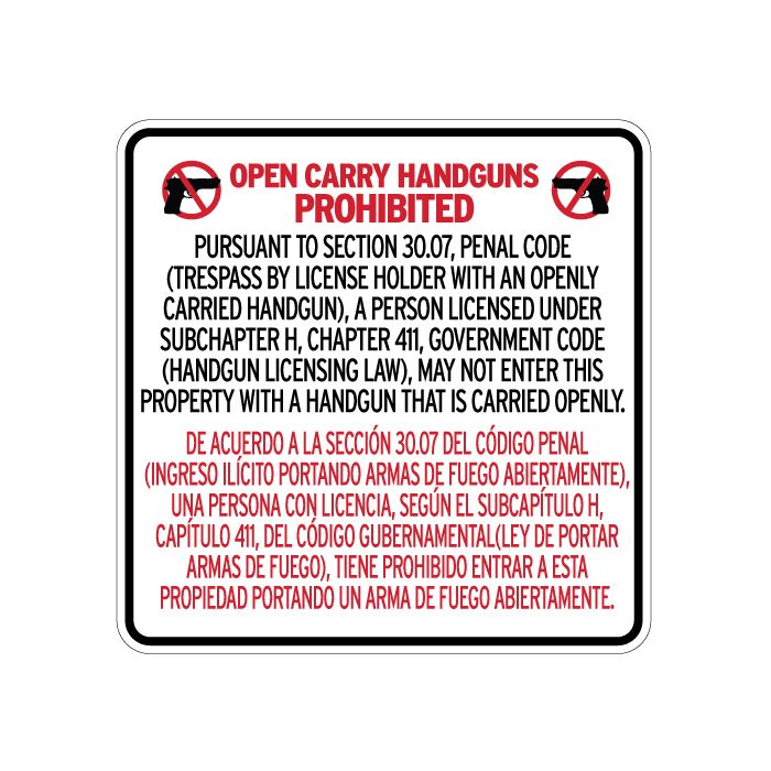 Prohibit open carry on your property and comply with Section 30.07