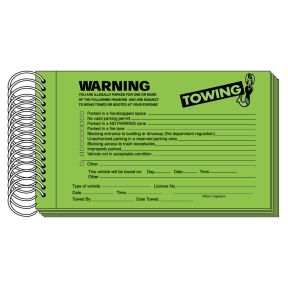 Parking Violation Stickers Book Format - Tow Warning