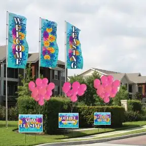 Spring and Summer Budget Vertical Flags and Balloons Curb Appeal Kit 