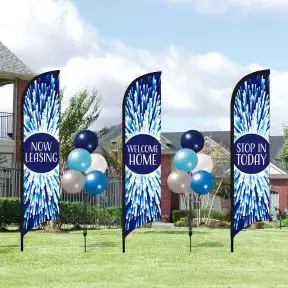 Winter Triple Wave Flags and Two Balloons Curb Appeal Kits