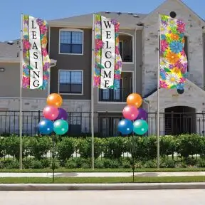 Spring and Summer Vertical Triple Flag and Balloon Curb Appeal Kit 