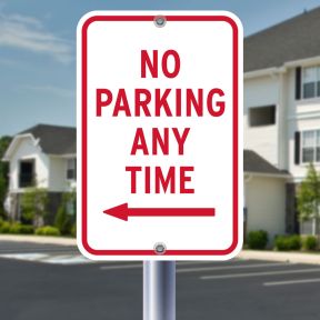12x18 - No Parking Signs - "Anytime" with Left Arrow
