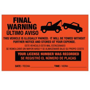 Parking Violation Stickers - Final Warning