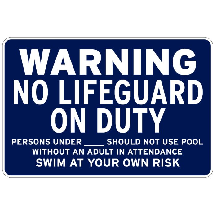Aluminium-Schild 'Warning No Lifeguard On Duty' – 25,4x35,6 Cm, Rostfrei, Wetterfest, Made In USA