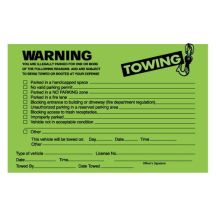 Florescent Green Tow Warning Stickers in English