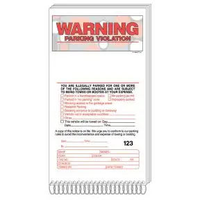 2-Part Parking Violation Warning Sticker- Book Format
