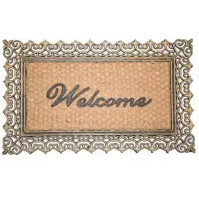 Coco Door Mat - Welcome with Gold Scroll Frame