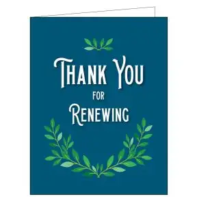 Thanks for Renewing Card - Green Leaves (50 per pack)