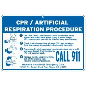 CPR and Artificial Respiration Procedure Sign – 36" x 24"