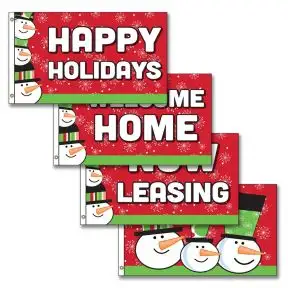 Horizontal Flags - Three Snowmen