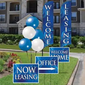 Marketing Kits - Two Wave Flags and Bandit Signs Kit - Blue Flourish