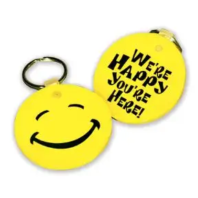 Vinyl Key Tag - "We're Happy You're Here" Smiley Face