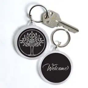 Acrylic Key Chain - Decorative Tree - Black with Silver