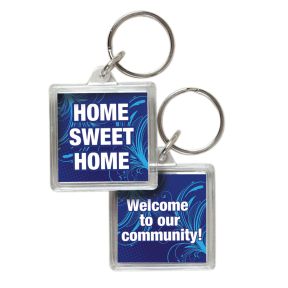 Acrylic Key Chain - Square Blue Flourish 