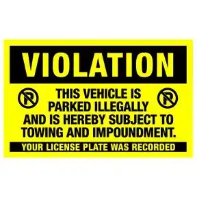Parking Violation Stickers - Violation (Vehicle Parked Illegally)