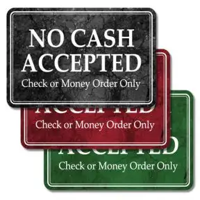 Interior Signs-No Cash Accepted Check or Money Order Only Plastic Sign-Marble
