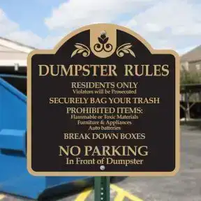 Dumpster Rules Signs - "No Parking" Dome