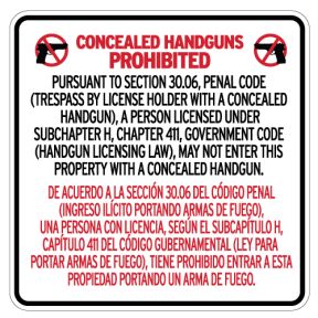 No Concealed Carry Signs for Texas